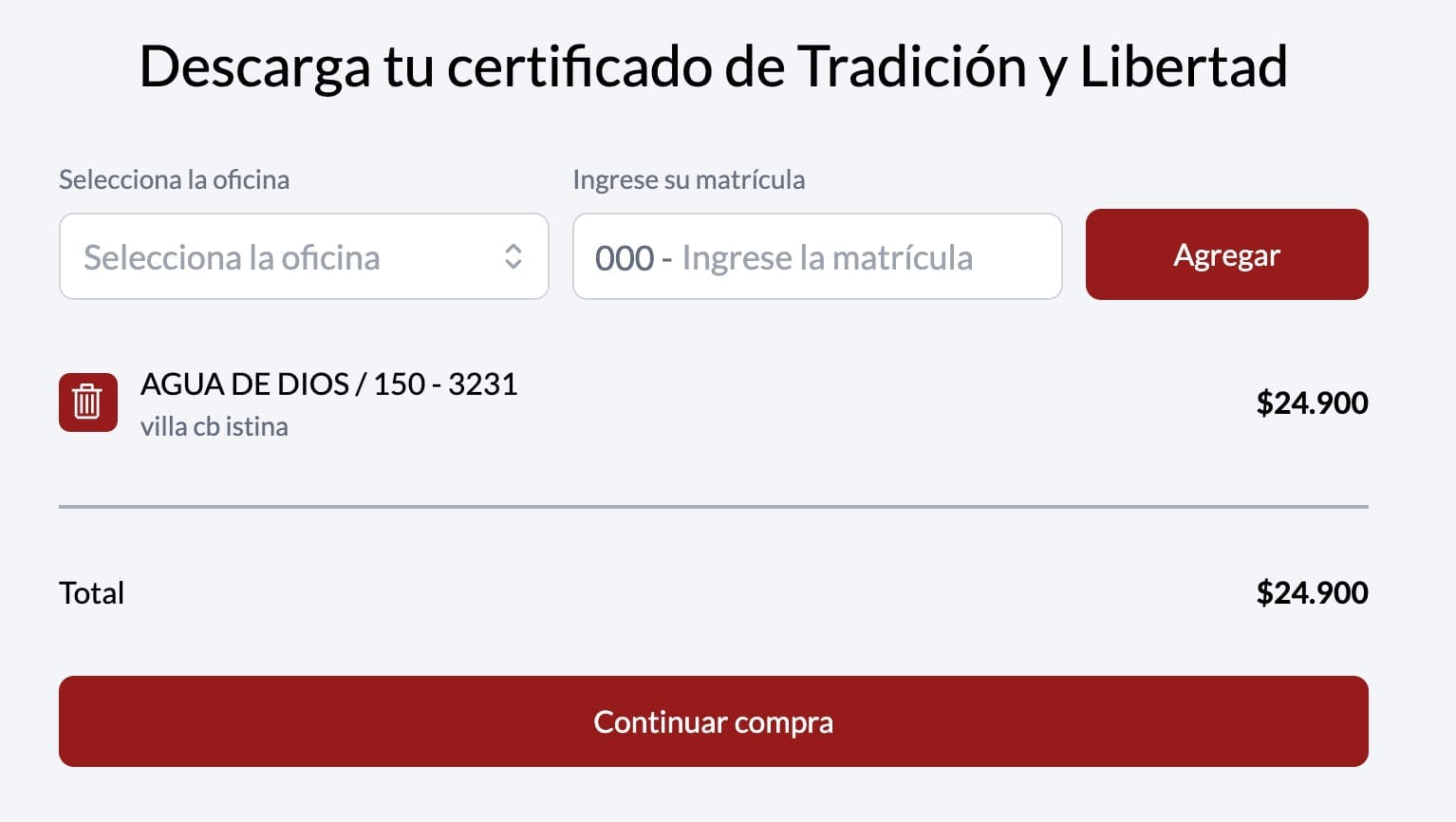 Certificado añadido a la pagina Certificado de tradición y libertad